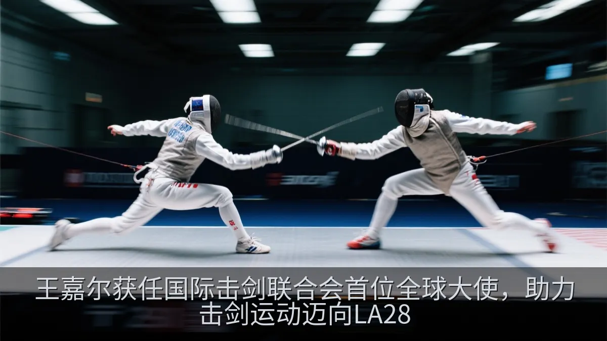 国际击剑赛事现场的佩剑运动员比赛画面