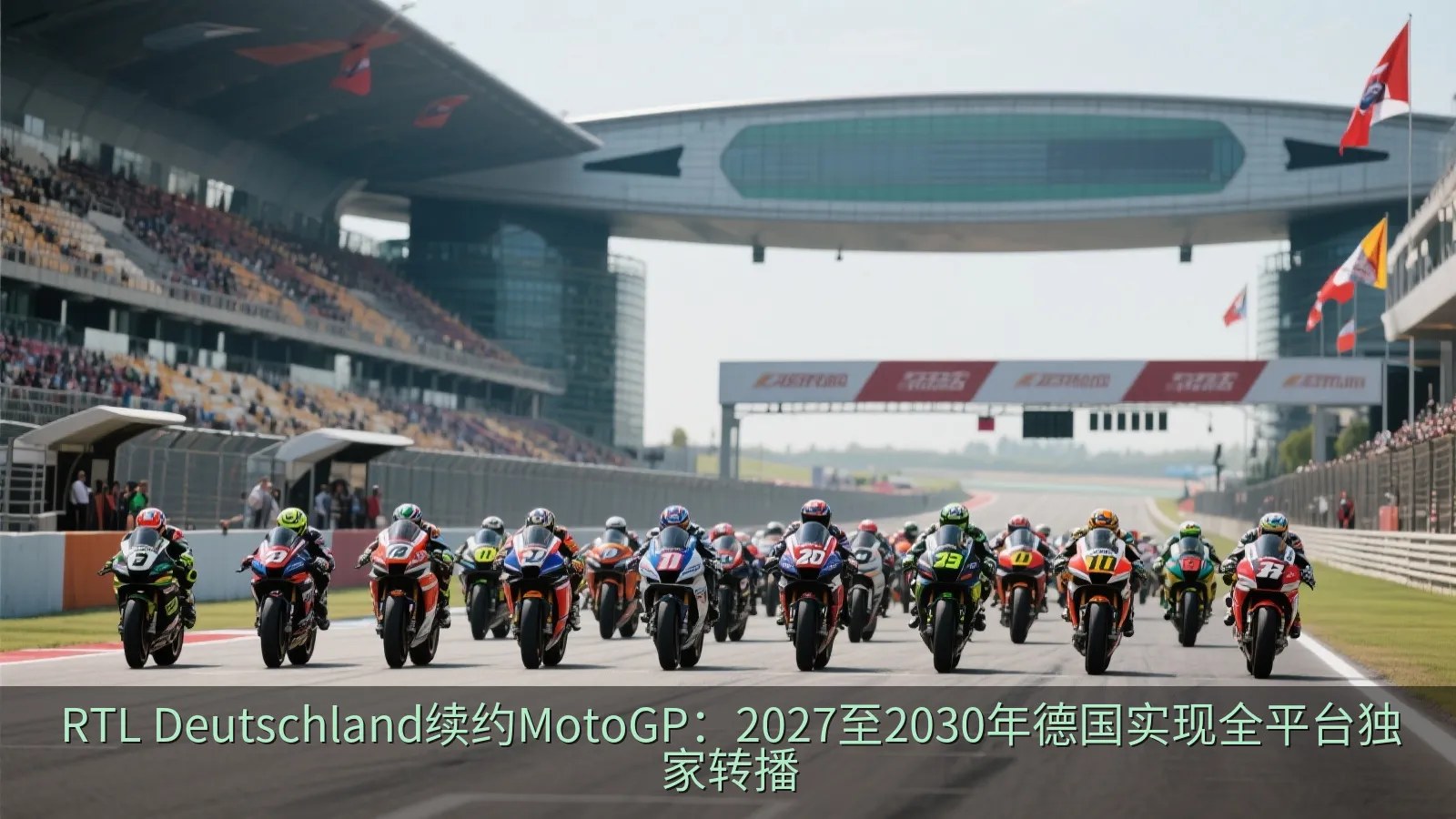 公路摩托车赛事起跑瞬间与看台观众